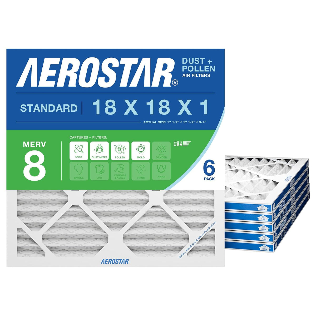 Aerostar Air Filter 18x18x1 MERV 8 AC Filter, HVAC, Furnace Filter