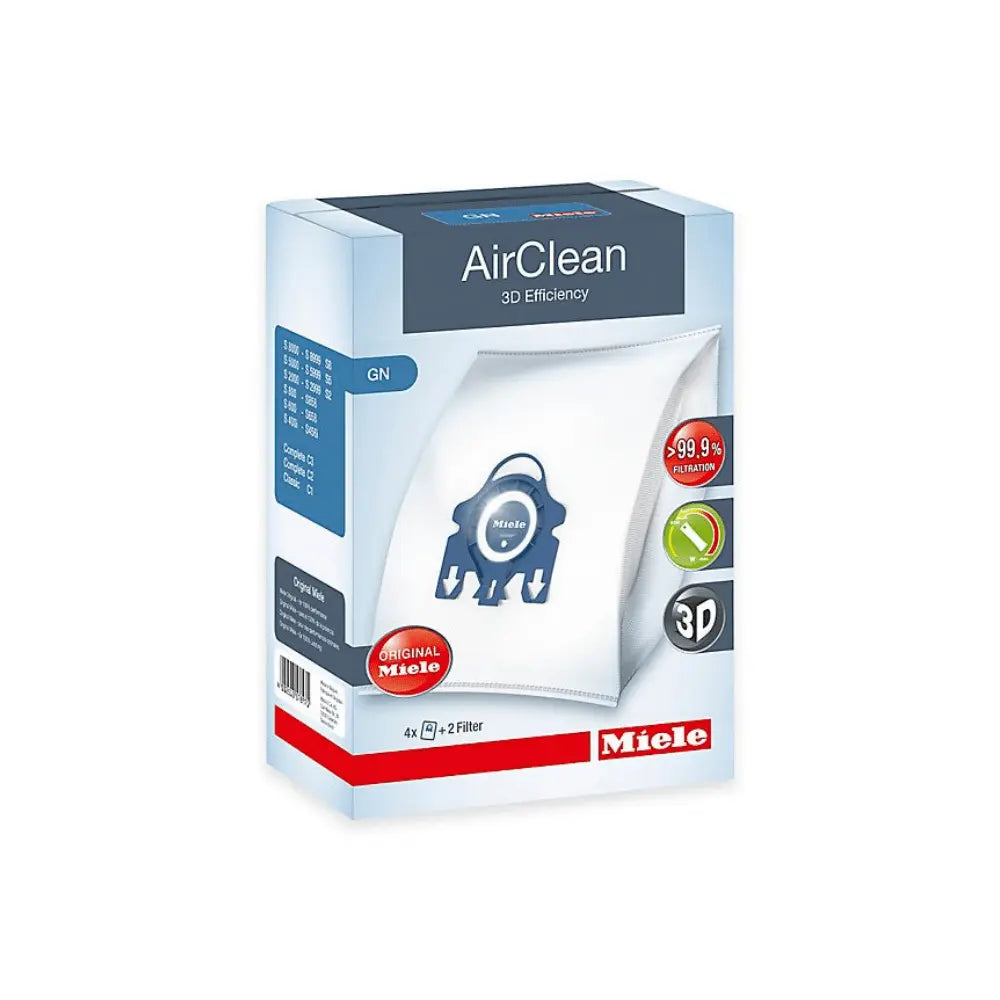 Miele GN AirClean 3D Efficiency Vacuum Cleaner Bags, Fits Classic C1 Complete C2 Complete C3 S2 S5 S8, 4 Bags + 2 Filters