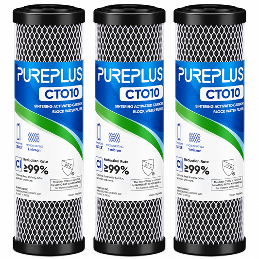 PUREPLUS 1 Micron 2.5" x 10" Whole House CTO Carbon Water Filter Cartridge Replacement – 3 Pack