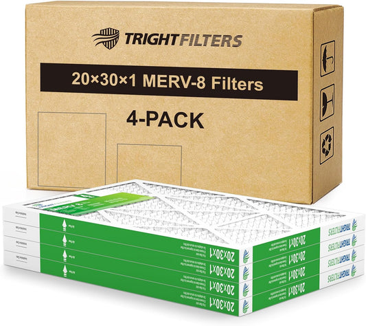 TRIGHTFILTERS 20x30x1 Air Filter Pleated HVAC Furnace and AC Filter MERV 8, 4 Pack