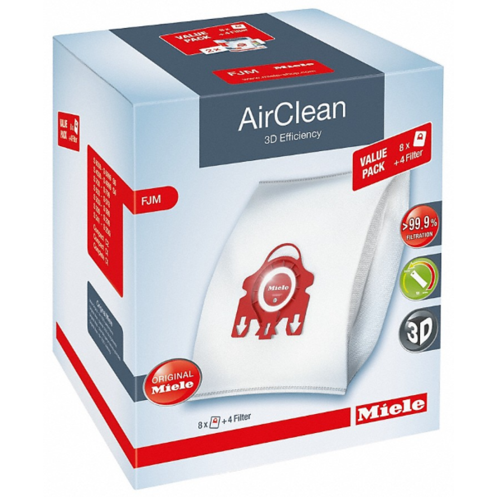 Miele AirClean 3D Efficiency FJM Vacuum Cleaner Bags for Select Canister Vacuums, 4 Pack