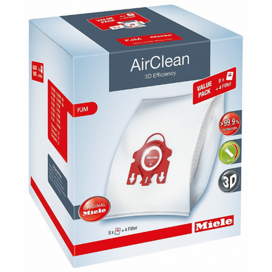 Miele AirClean 3D Efficiency FJM Vacuum Cleaner Bags for Select Canister Vacuums, 4 Pack