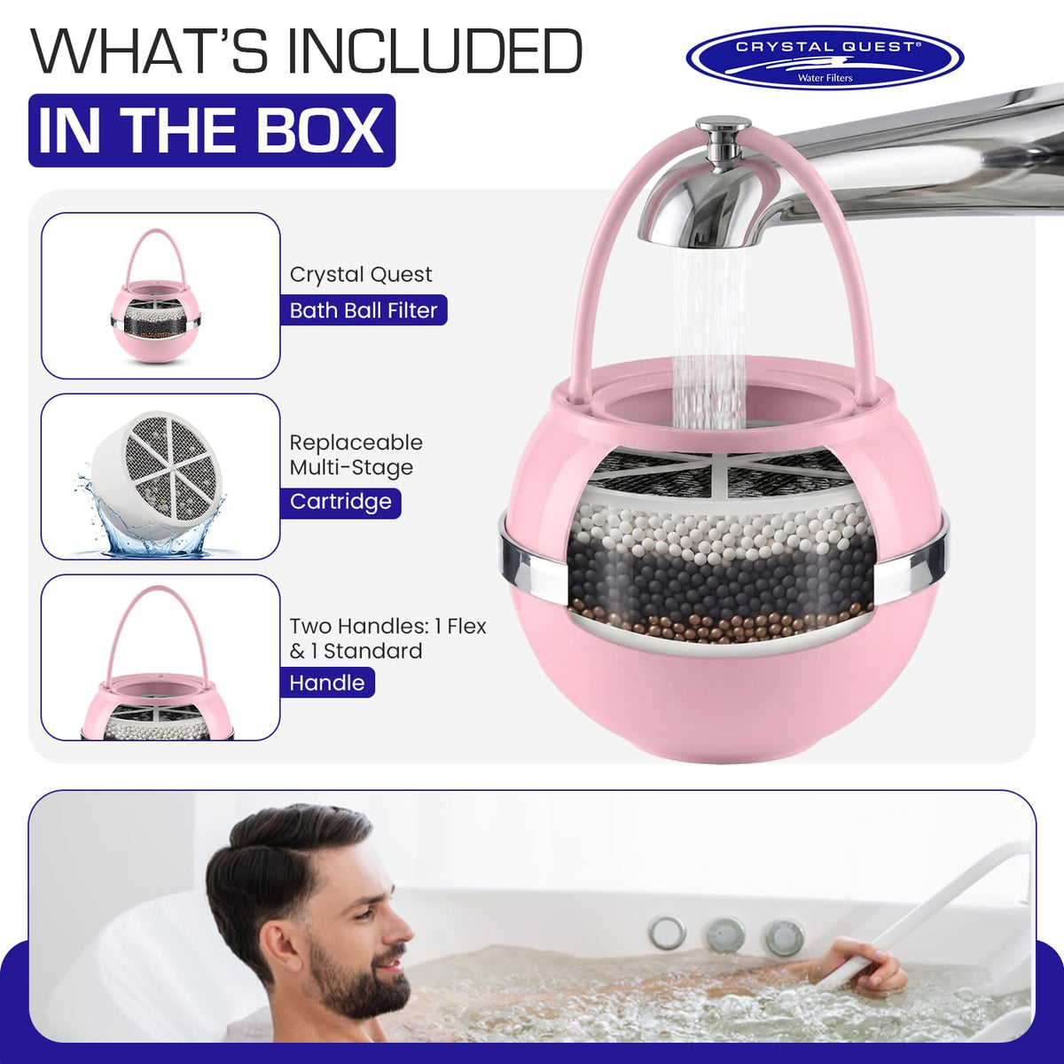 Crystal Quest Bathtub Filter, Bath Filter Removes Chlorine & Lead, BPA-Free, With Extra Cartridge