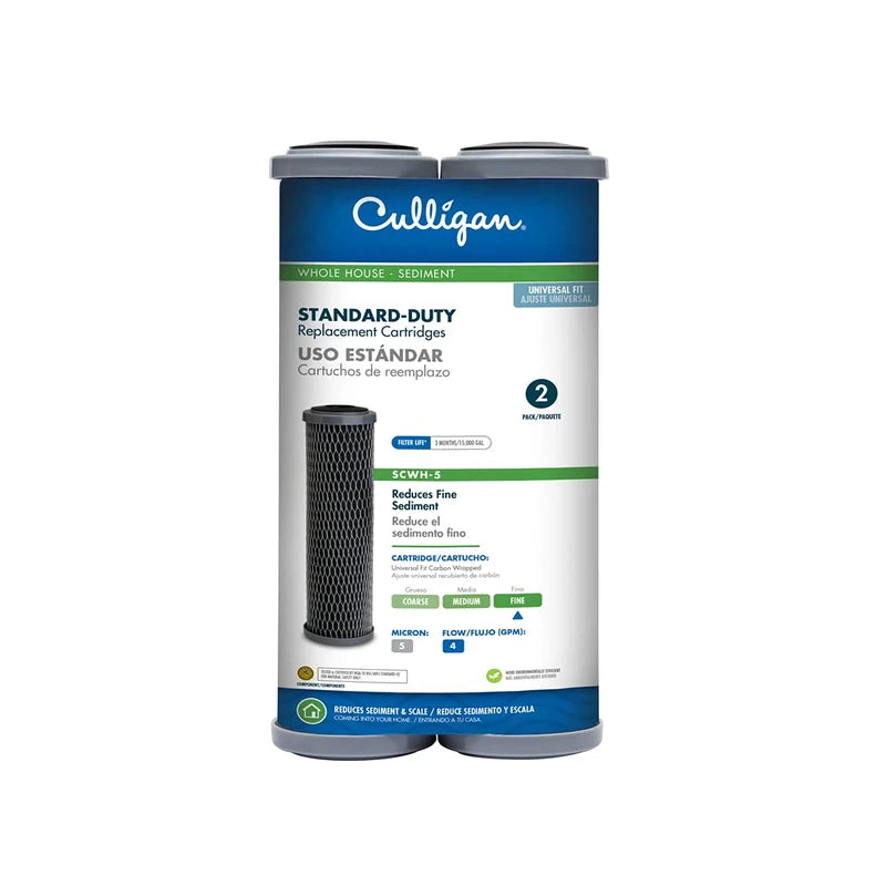 Culligan SCWH-5 Whole House Water Filter Cartridges, Standard-Duty Carbon Replacement Filter, Reduces Sediment, Rust, Scale & Dirt, 15,000 Gallons, 2-Pack