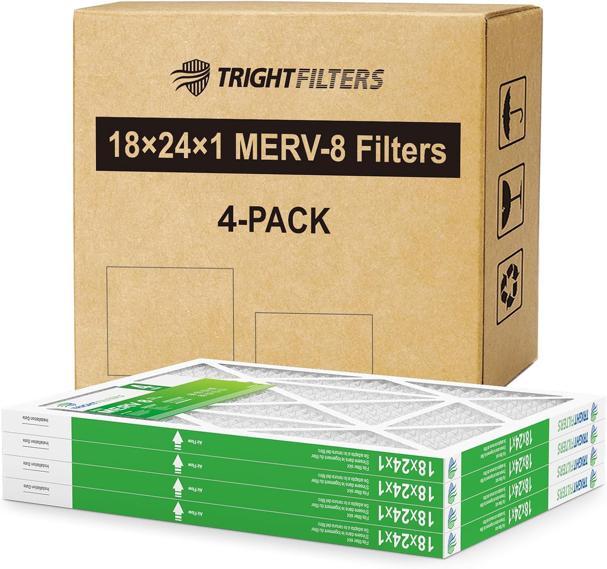 TRIGHTFILTERS 18x24x1 Air Filter Pleated HVAC Furnace and AC Filter MERV 8, 4 Pack