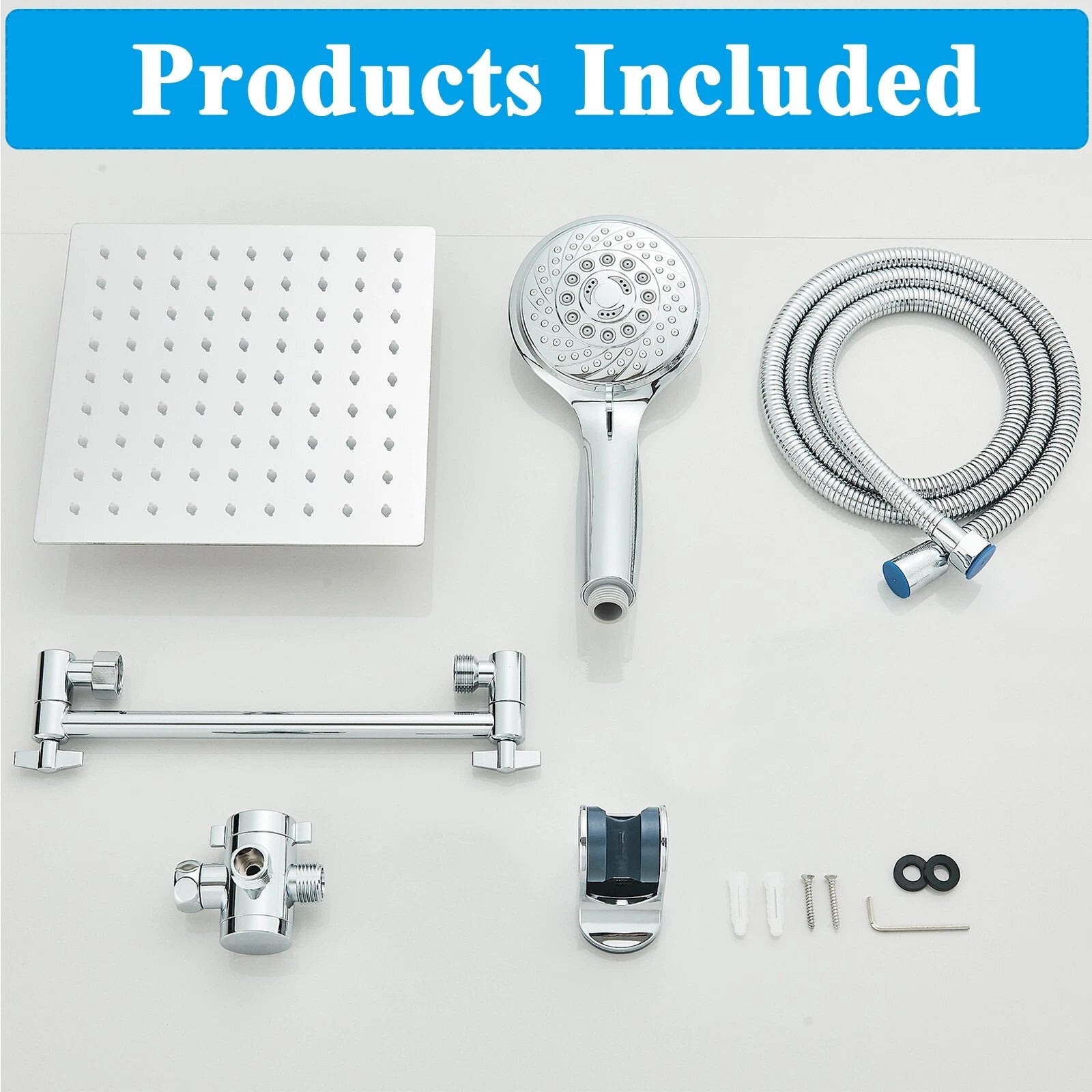 Chrome 8 Inch Rain Shower Head with Handheld Spray Combo. High Pressure. Adjustable Arm. - Fine Filters