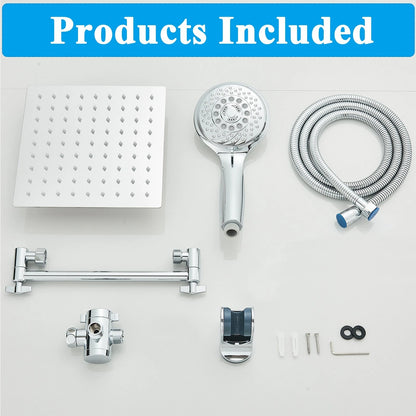 Chrome 8 Inch Rain Shower Head with Handheld Spray Combo. High Pressure. Adjustable Arm. - Fine Filters