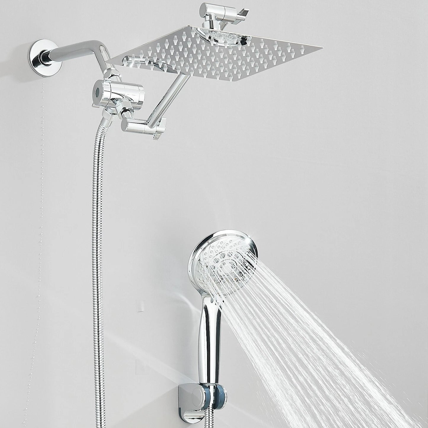 Chrome 8 Inch Rain Shower Head with Handheld Spray Combo. High Pressure. Adjustable Arm. - Fine Filters
