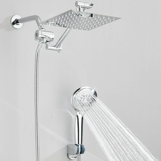 Chrome 8 Inch Rain Shower Head with Handheld Spray Combo. High Pressure. Adjustable Arm. - Fine Filters
