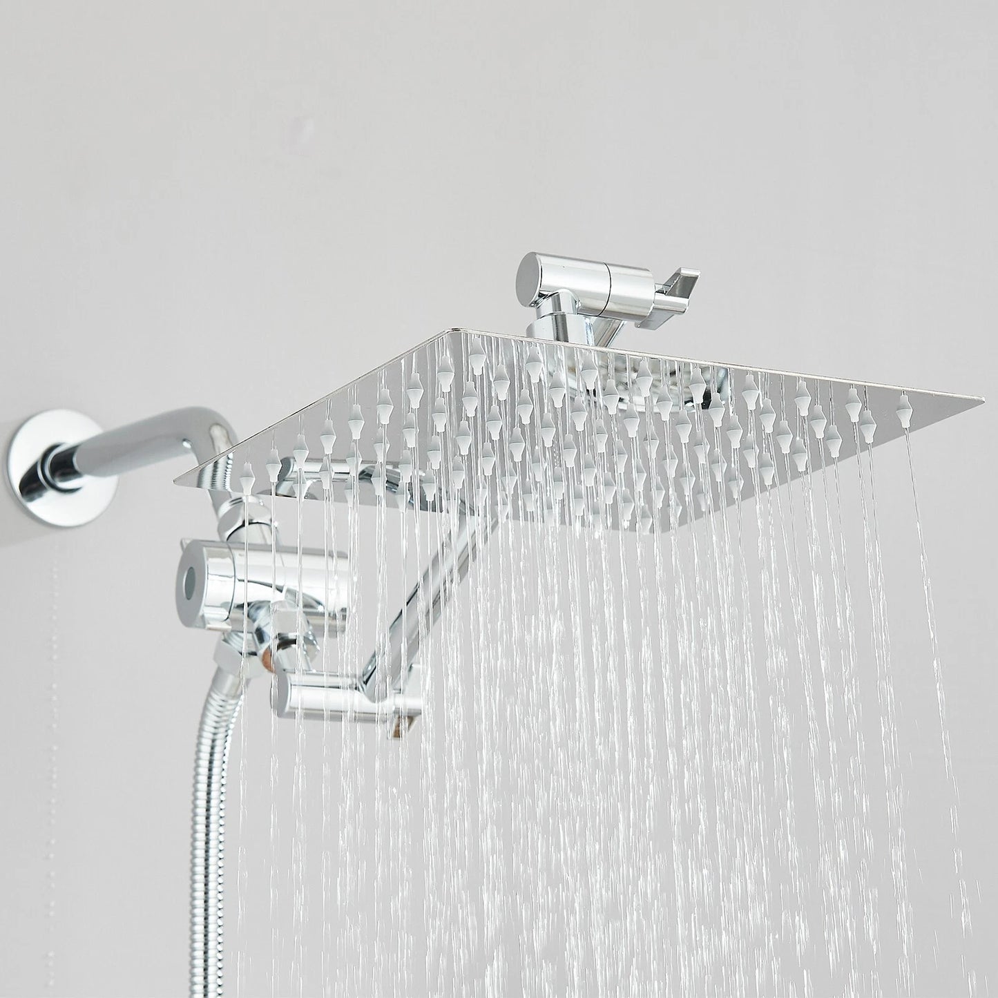 Chrome 8 Inch Rain Shower Head with Handheld Spray Combo. High Pressure. Adjustable Arm. - Fine Filters