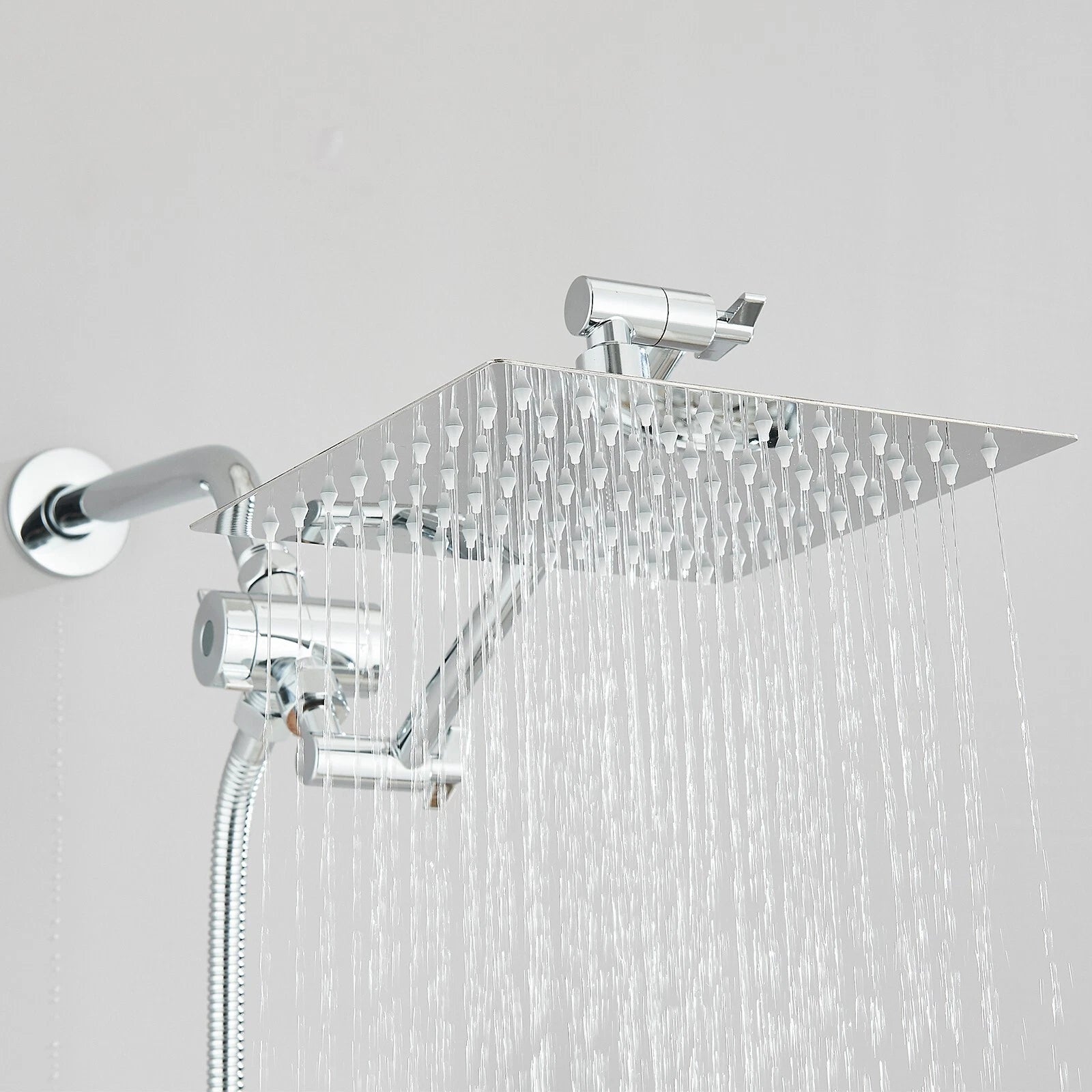 Chrome 8 Inch Rain Shower Head with Handheld Spray Combo. High Pressure. Adjustable Arm. - Fine Filters
