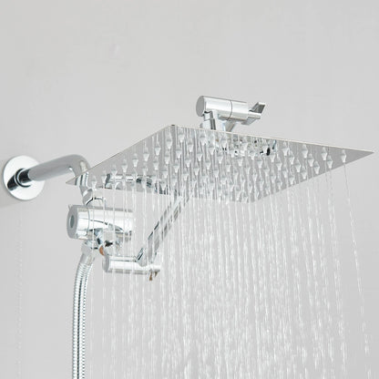 Chrome 8 Inch Rain Shower Head with Handheld Spray Combo. High Pressure. Adjustable Arm. - Fine Filters