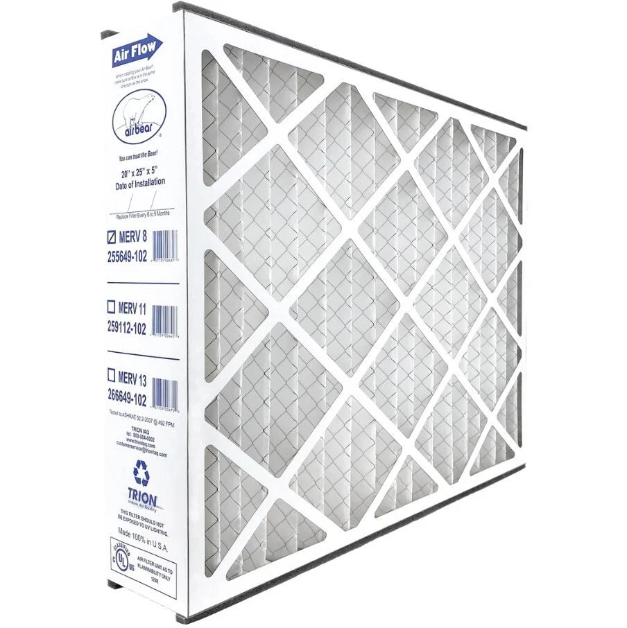 Trion Air Bear 255649-102 (3 Pack) Pleated Furnace Air Filter 20"x25"x5" MERV 8 - Fine Filters