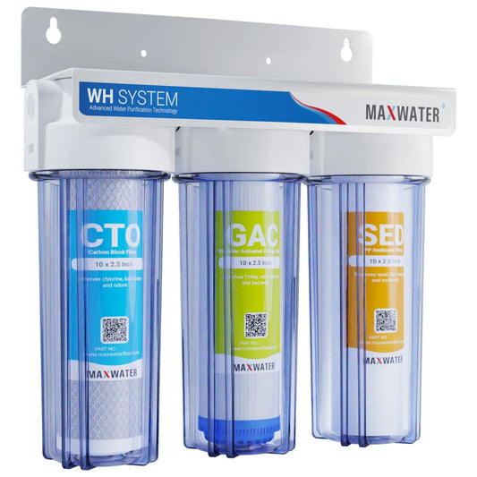 Whole House Water Filter System 2.5" x 10" Three Stage Filtration 3/4" Inlet - Fine Filters