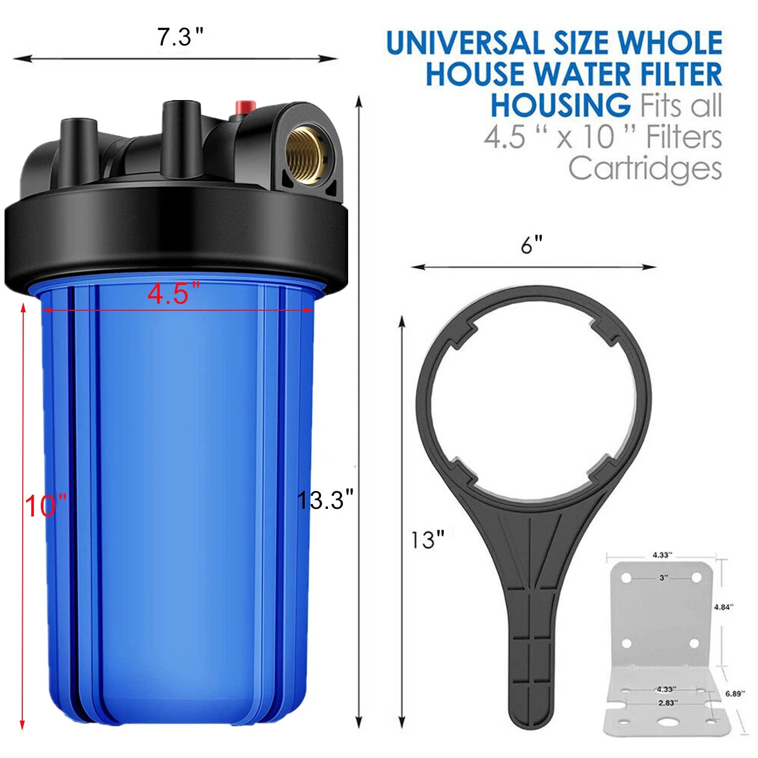 10" x4.5" Big Blue Whole House Water Filter Housing System w/ Sediment Filter - Fine Filters
