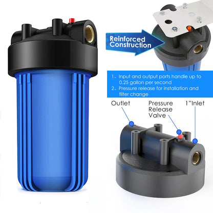 10" x4.5" Big Blue Whole House Water Filter Housing System w/ Sediment Filter - Fine Filters