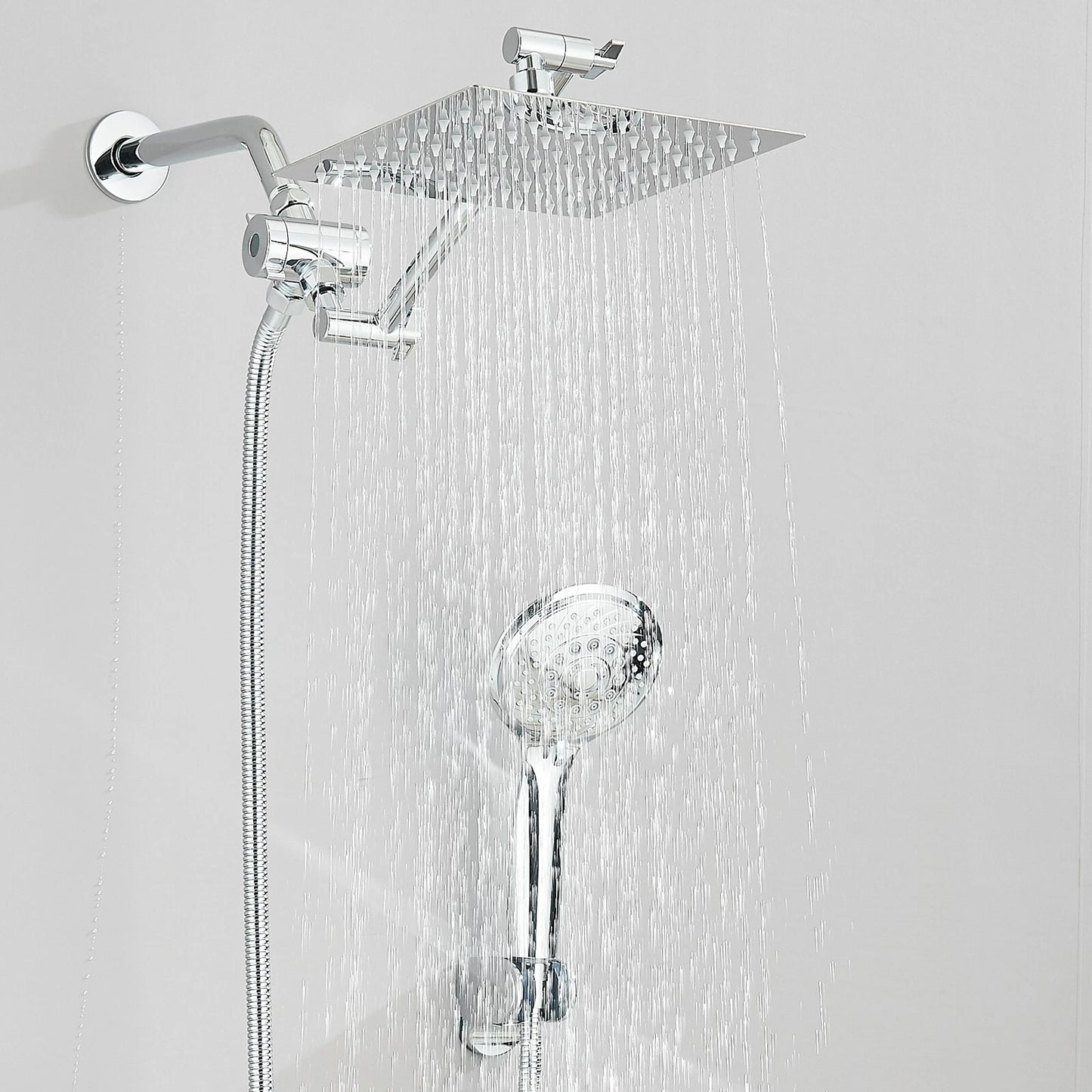 Chrome 8 Inch Rain Shower Head with Handheld Spray Combo. High Pressure. Adjustable Arm. - Fine Filters