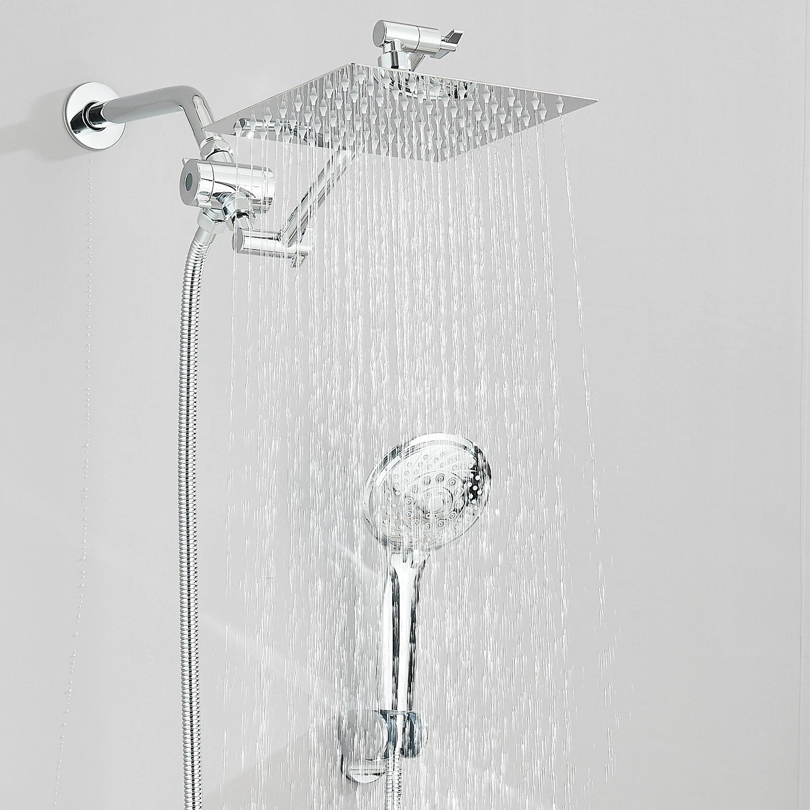 Chrome 8 Inch Rain Shower Head with Handheld Spray Combo. High Pressure. Adjustable Arm. - Fine Filters