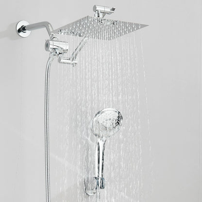 Chrome 8 Inch Rain Shower Head with Handheld Spray Combo. High Pressure. Adjustable Arm. - Fine Filters