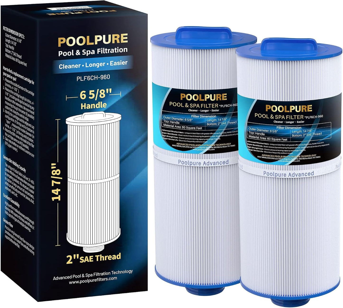 POOLPURE PLF6CH-960 Pool and Spa Filter Replacement 2 Pack