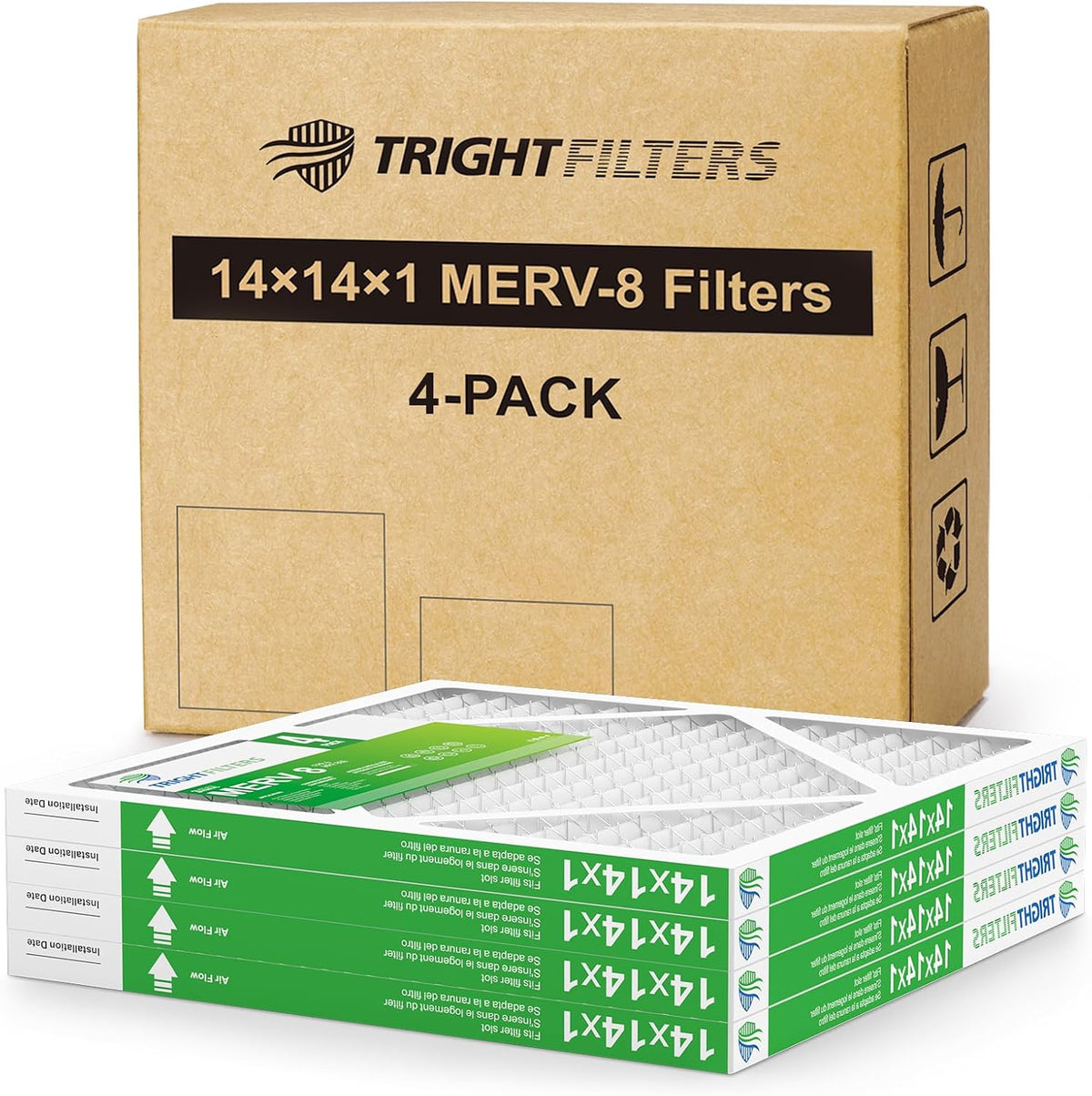 TRIGHTFILTERS 14x14x1 Air Filter Pleated HVAC Furnace and AC Filters MERV 8, 4 Pack
