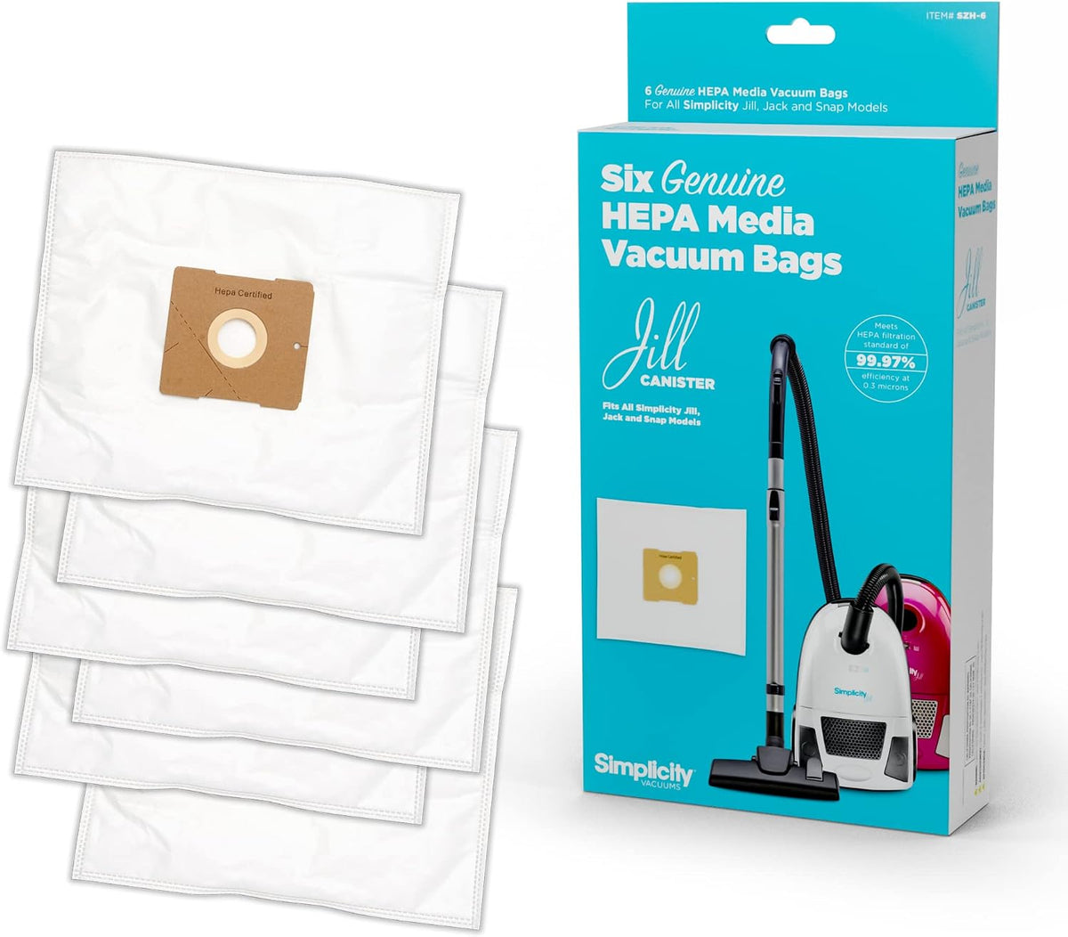 Simplicity Jill Vacuum Bags, Type Z, SZH-6 Replacement Bags, 6 pack