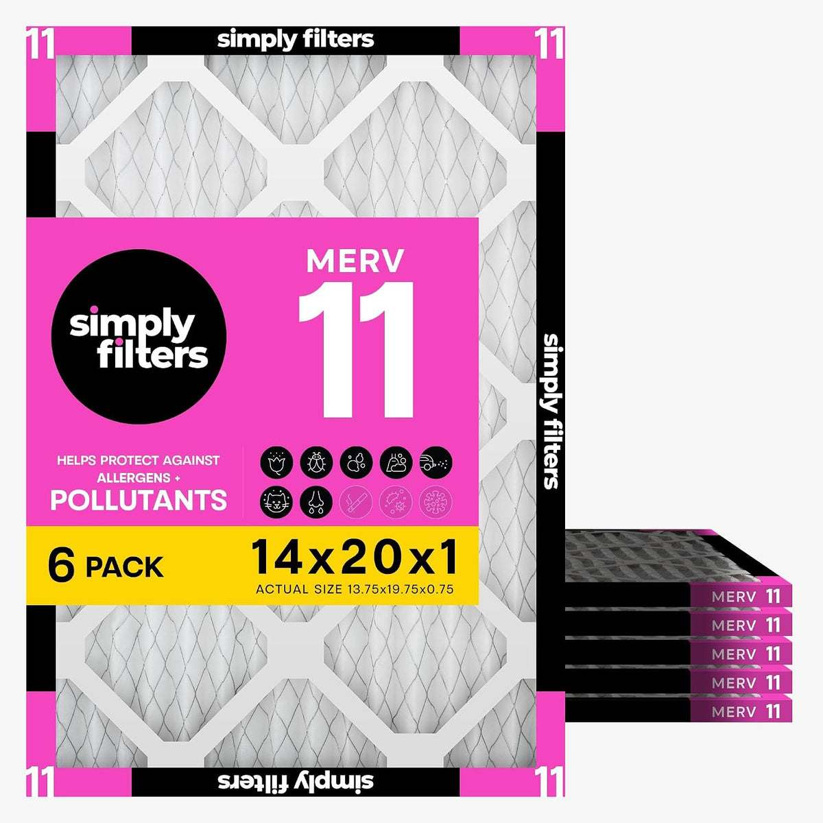 Simply 14x20x1 Air Filter, MERV 11, Furnace Air Filter for HVAC, 6 Pack