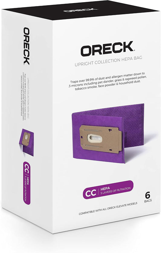 Oreck Vacuum Cleaner Bags for Upright Vacs, Pack of 6, Purple, Type CC
