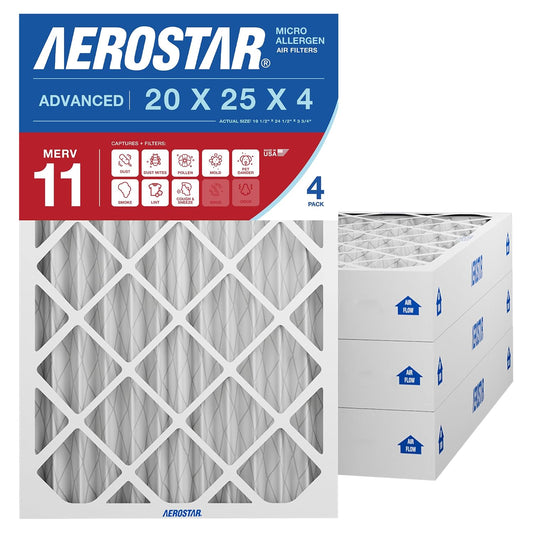 Aerostar Air Filter 20x25x4 MERV 11 AC Filter, HVAC, Furnace Filter, 4 Pack