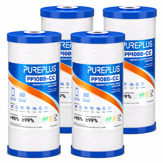 PUREPLUS 10" x 4.5" 5 Micron Whole House Water Filter, 4 Pack