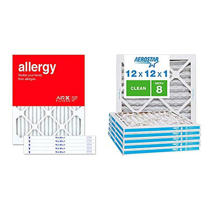 AIRx ALLERGY 14x14x1 MERV 11 Pleated Air Filter - Made in the USA - Box of 6 - Fine Filters